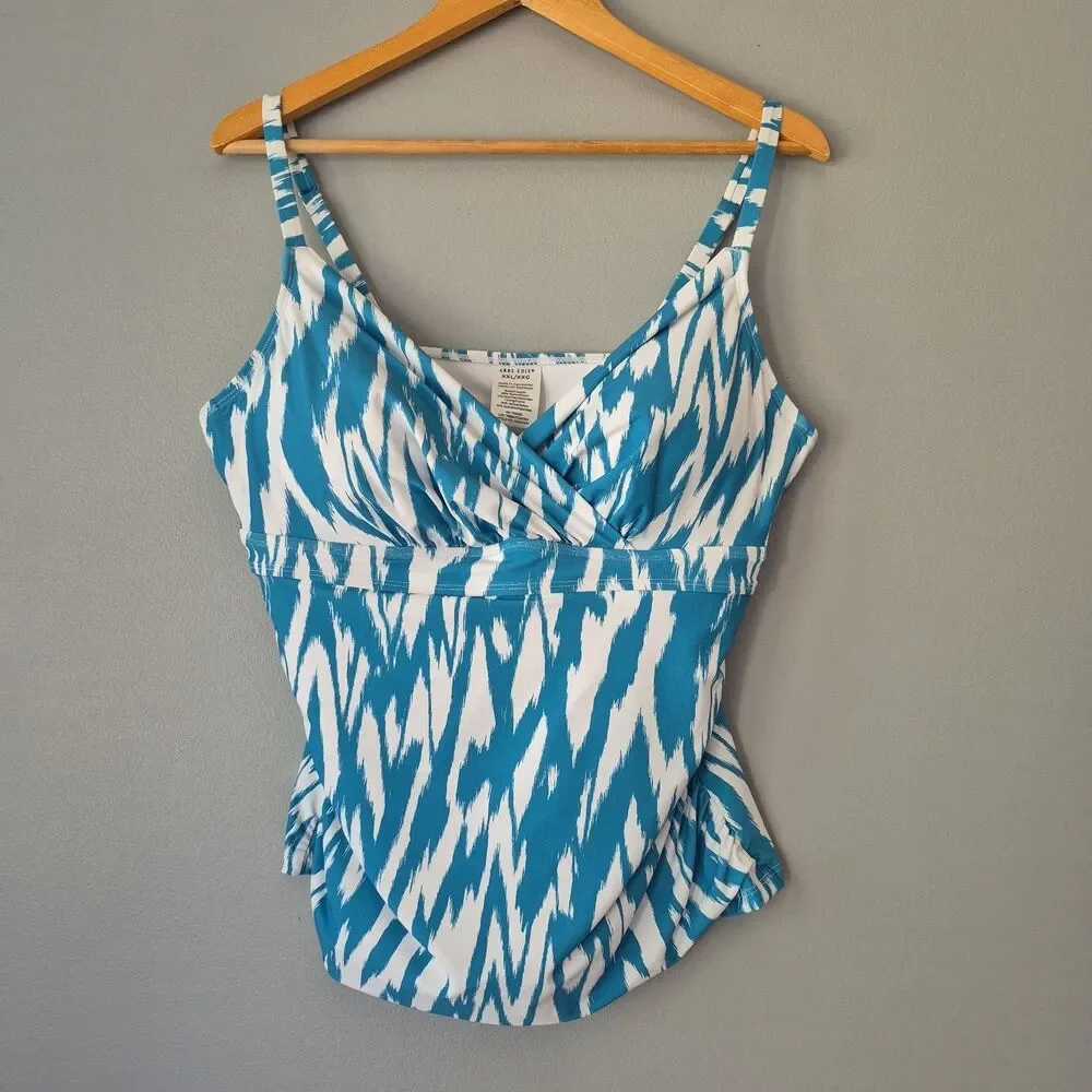 Anne Cole Blue White Ikat Underwire Swimsuit Tankini Top Womens XXL